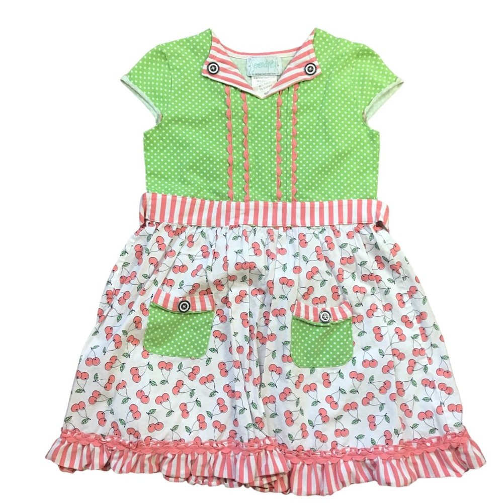 Serendipity by Shrimp & Grits Cherry on Top‎ Dress Ric-Rac Pockets Size M (5-6)